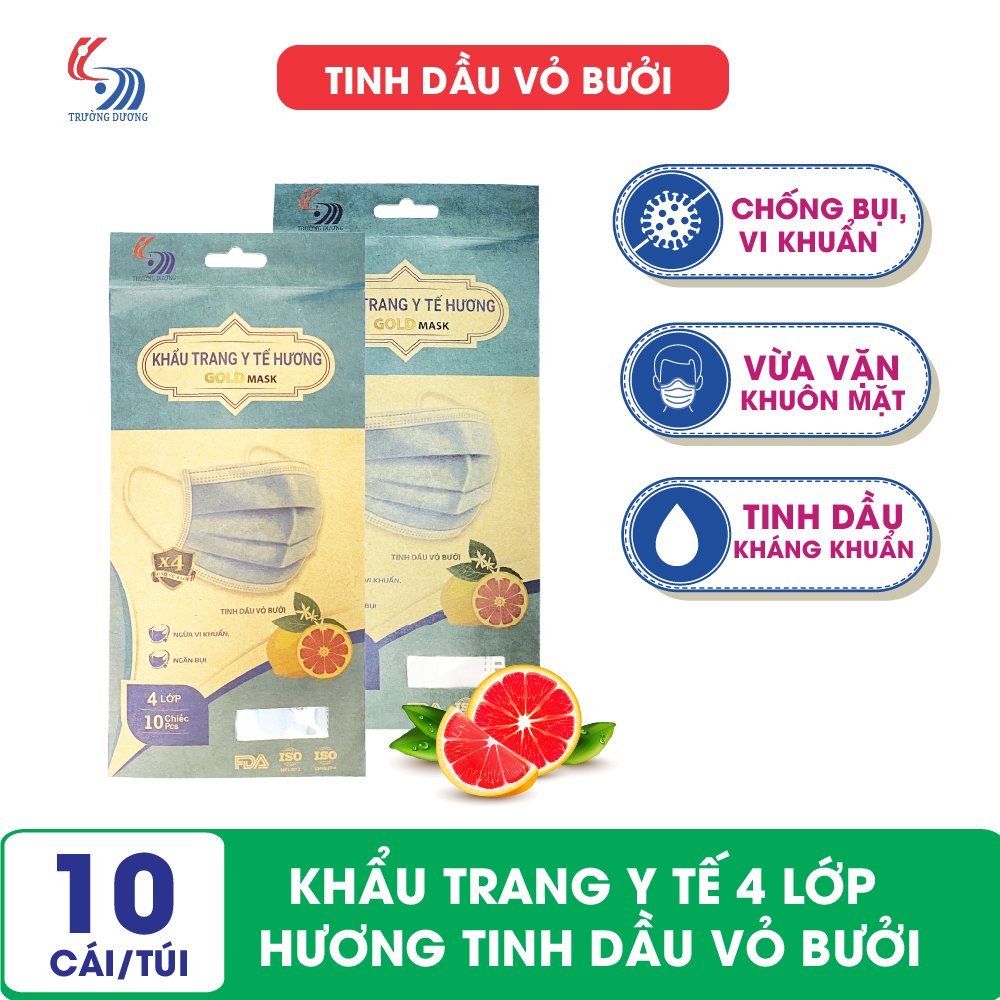 Khẩu trang y tế hương tinh dầu Vỏ Bưởi 4 lớp Gold Mask - Túi 10 cái