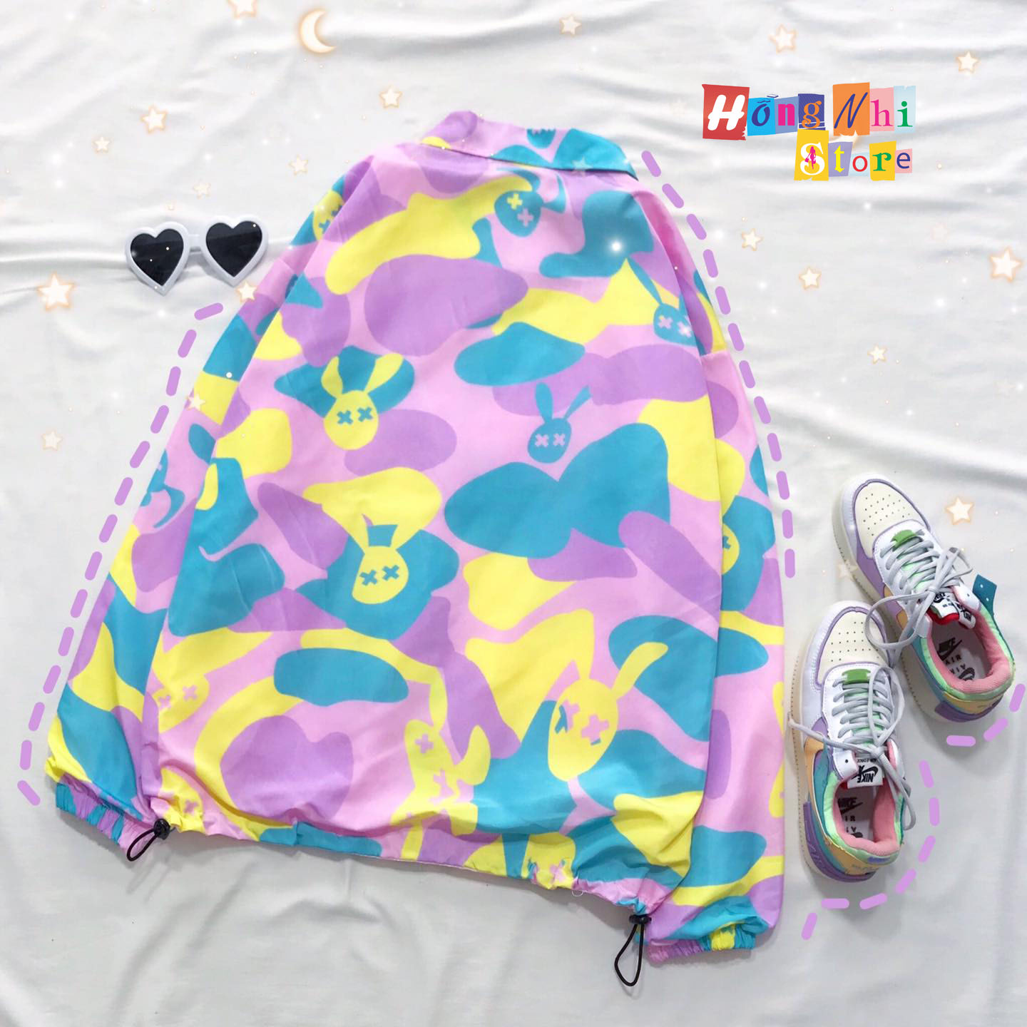 Áo Khoác Dù 3D Nút Bóp Dáng Rộng Unisex - Khoác Dù In Hình Mickey Nút Gài Dây Rút Dáng Dài - MM