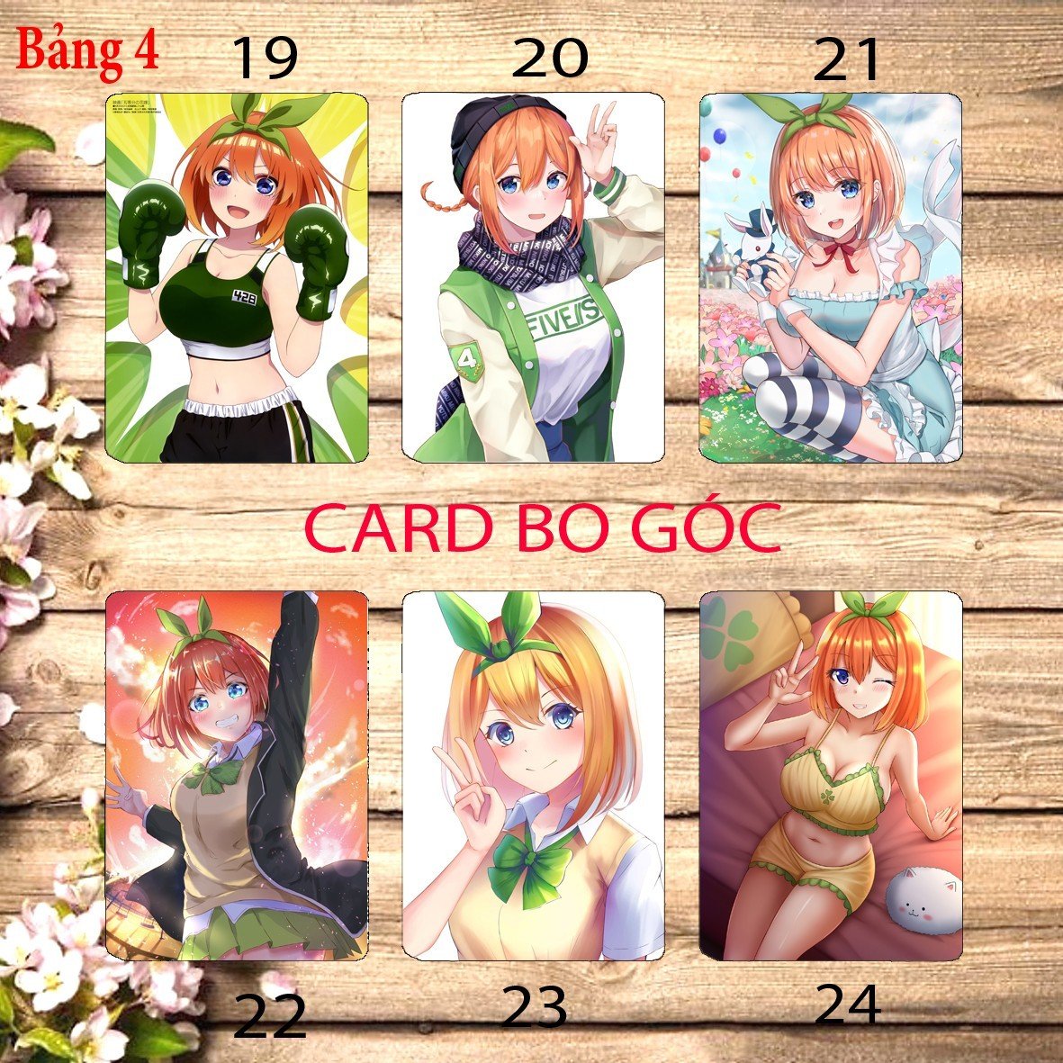 Card hình yotsuba Nakano Gotoubun no Hanayome 6 ảnh khác nhau/ Thẻ card yotsuba Nakano nhà có 5 nàng dâu