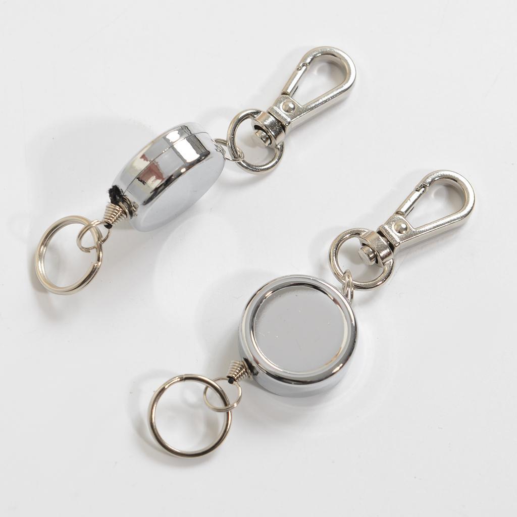 2 PCS Retractable Badge Reel with Carabiner Belt Clip and Key Ring for ID Card Key Keychain Badge Holder, Silver