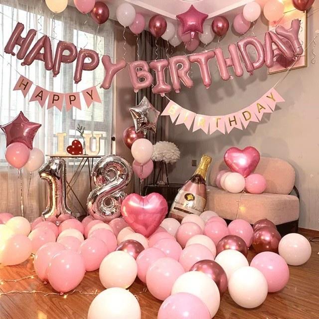 Set sinh nhật - Set trang trí sinh nhật Happy Birthday màu hồng dễ thương cho mọi lứa tuổi