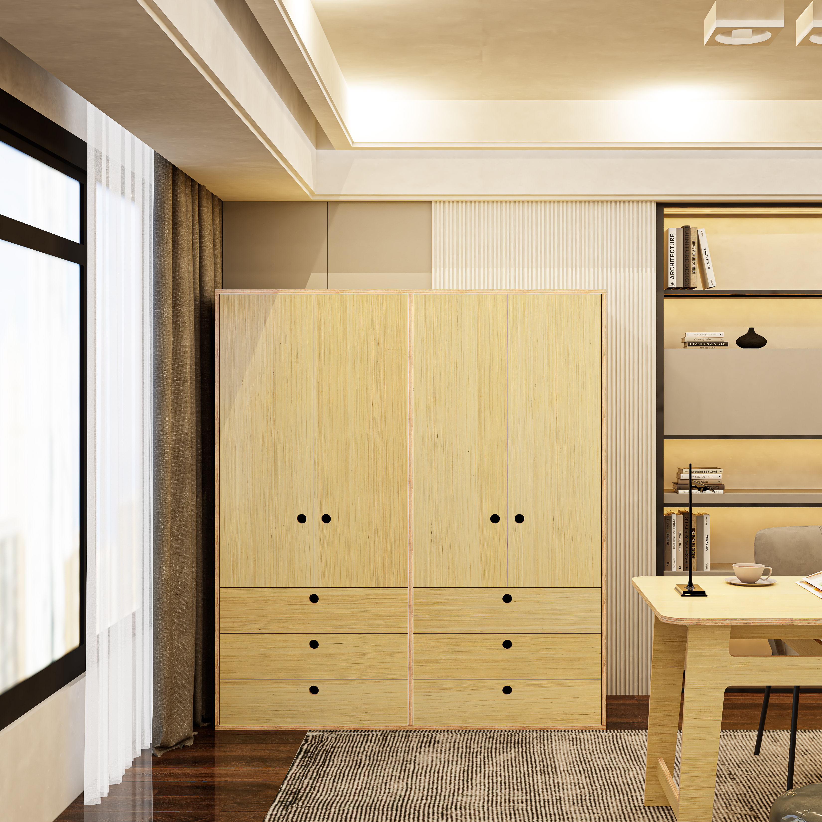 HAPPY FURNITURE , Gỗ tự nhiên , Tủ quần áo 4 cửa mở gỗ Plywood - SANARI , TCM_200 , 160cm x 59cm x 180cm DxRxC