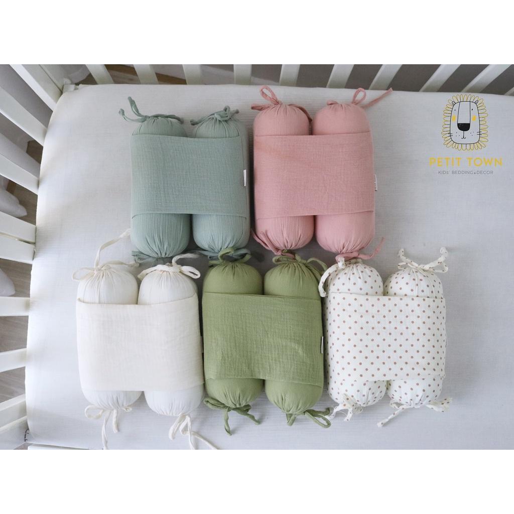 Combo Set Đồ Sơ Sinh 4 Món Vải Xô Muslin (Gối Chống Bẹp Đầu, Gối Chặn, Gối Ôm, Khăn Ủ)