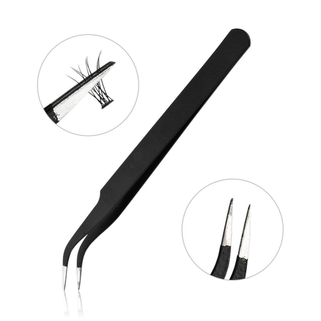5pcs Curved / Straight Fine Point Tweezers Set Eyelash Extension Stainless Steel Cosmetics