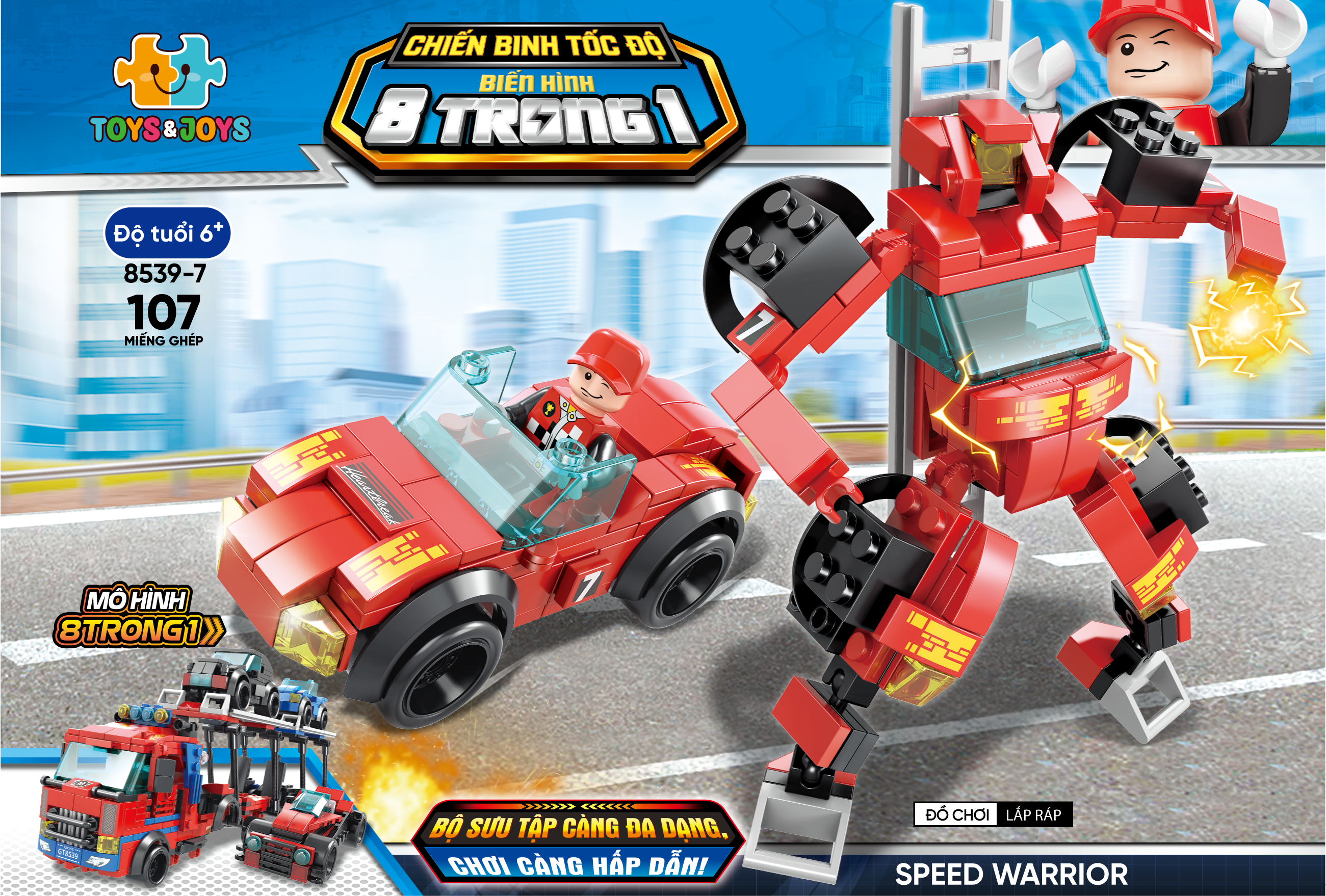Bộ 8 Đồ Chơi Lắp Ráp Chiến Binh Tốc Độ Biến Hình 8 Trong 1 - Speed Warrior - Toys&Joys 8539 (886 Mảnh Ghép)