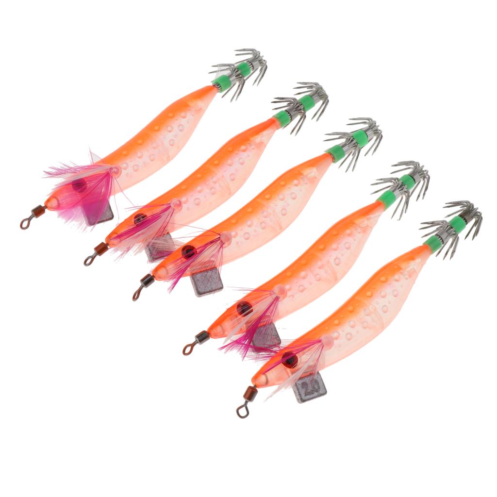 5pcs Luminous Squid Jigs Saltwater Fishing Lures Octopus Squid Hooks