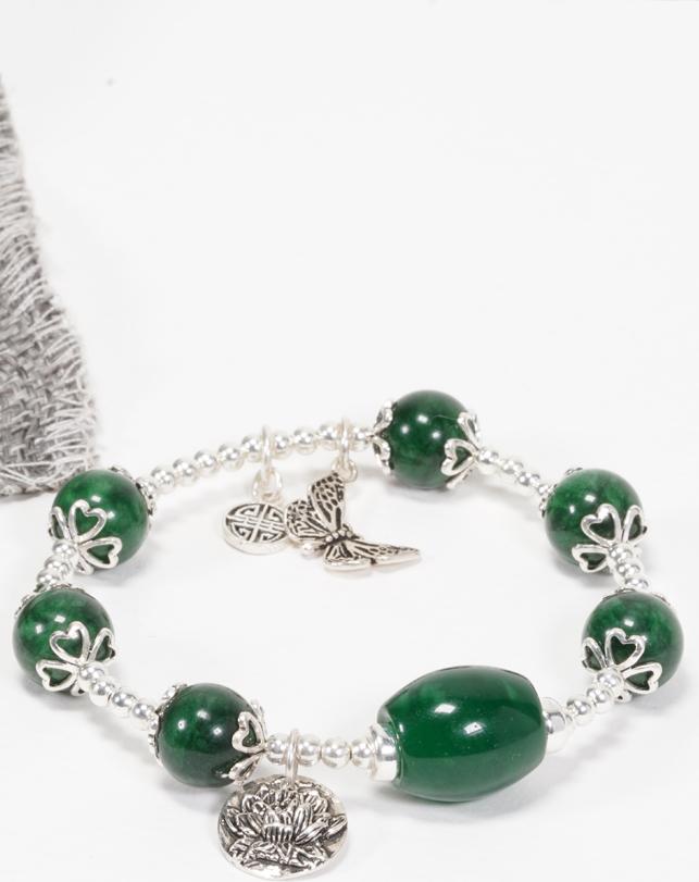 Vòng Đá Cẩm Thạch Sơn Thủy Phối Lu Thống & Charm Hoa Sen 10mm Ngọc Quý Gemstones