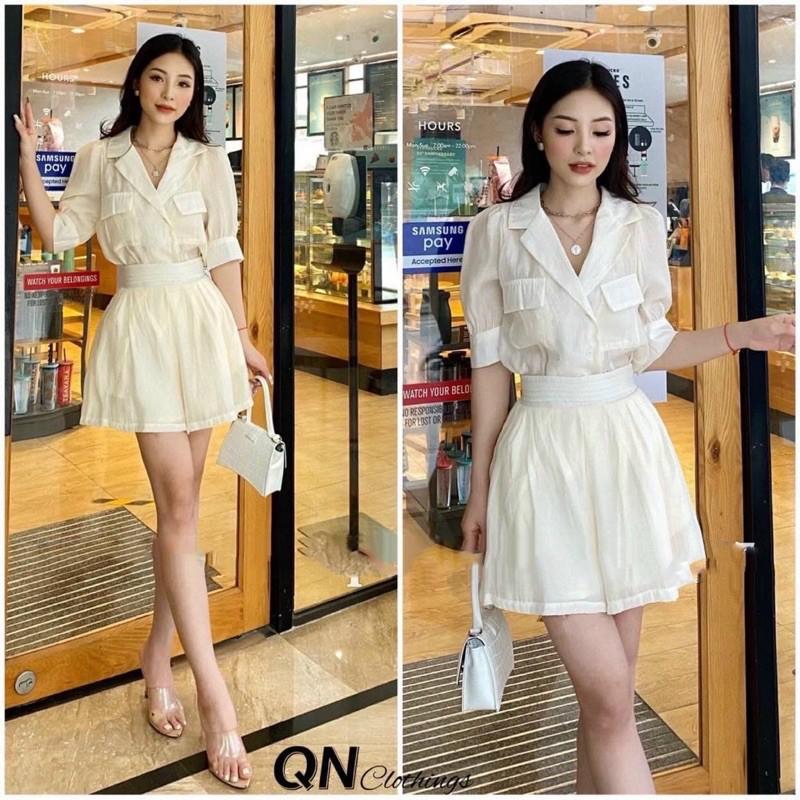 Set quần Short + Áo Sơ mi cổ vest Qc đi chơi đi học đi làm