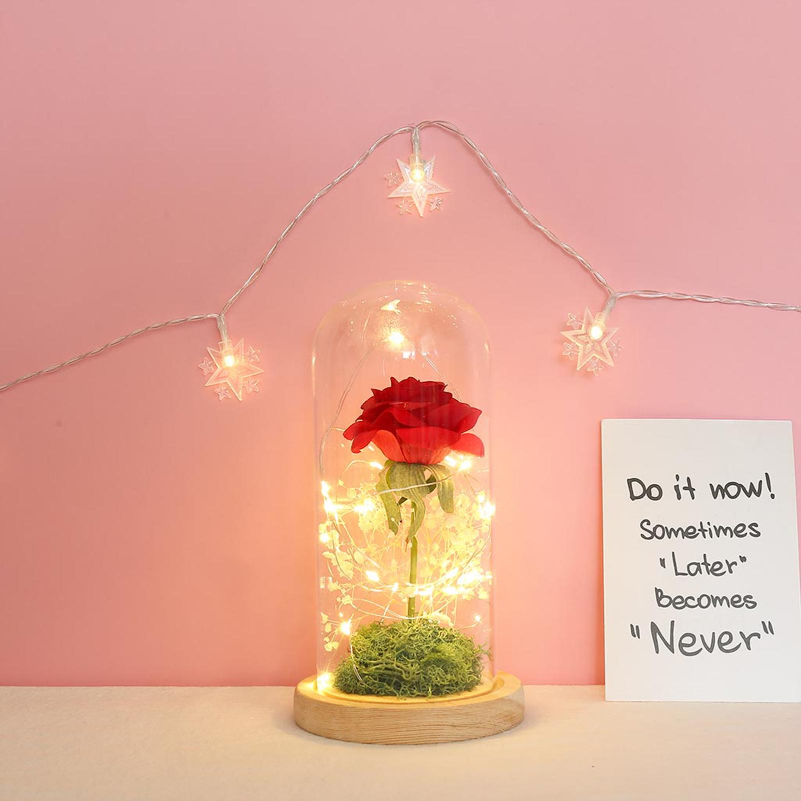 Hoa hồng có đèn led trang trí trong lồng kính, quà lưu niệm