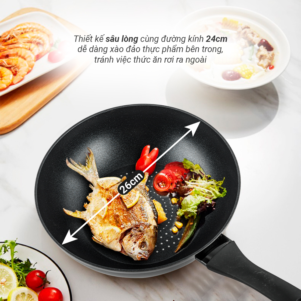 Chảo Sâu Lòng NAG2651 Đáy Từ 5 Lớp Chống Dính Cao Cấp Nagakawa NAG2651 - Dùng Trên Mọi Loại Bếp - Hàng Chính Hãng