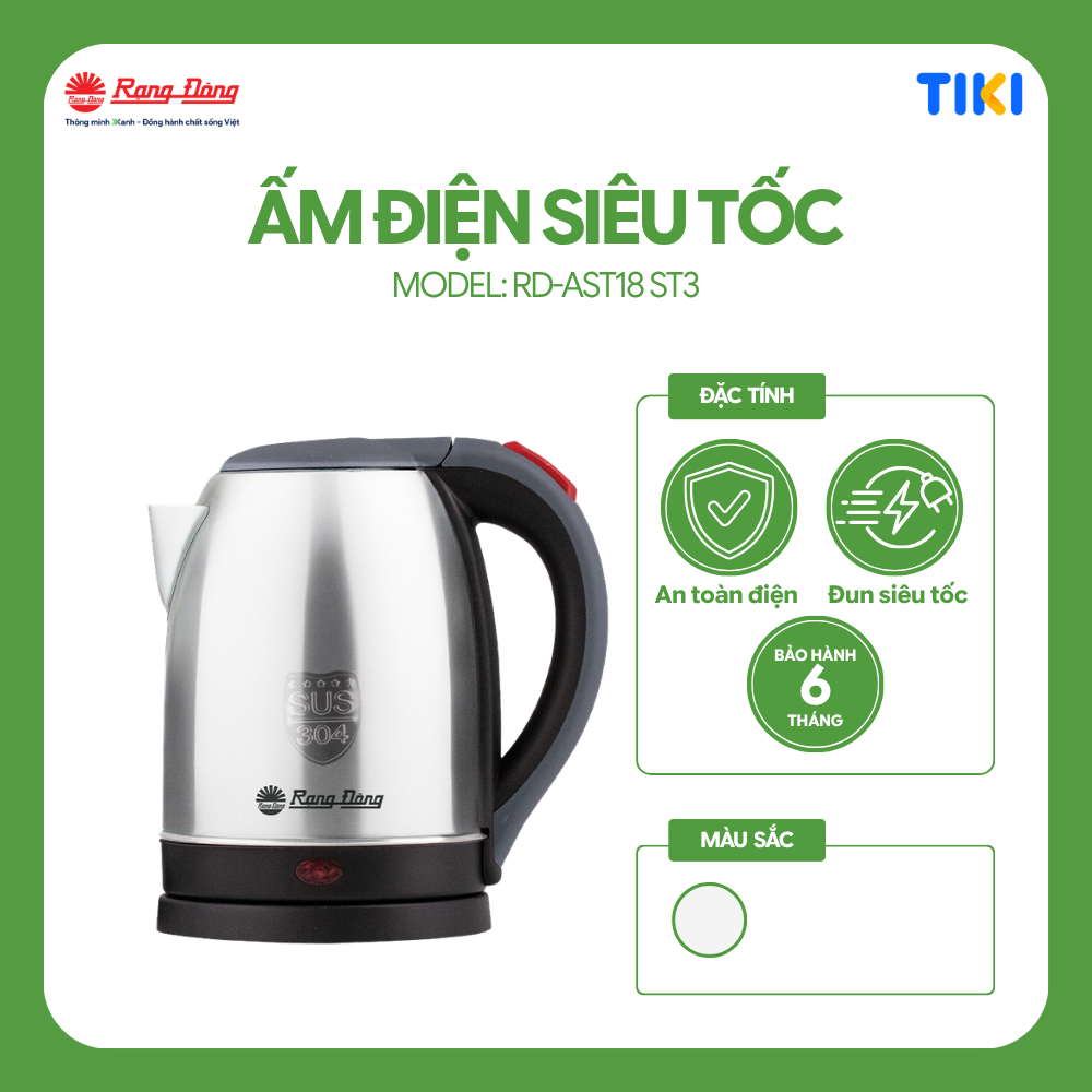 Ấm điện siêu tốc Rạng Đông Model: RD-AST18ST3 1,8 lít - Hàng chính hãng