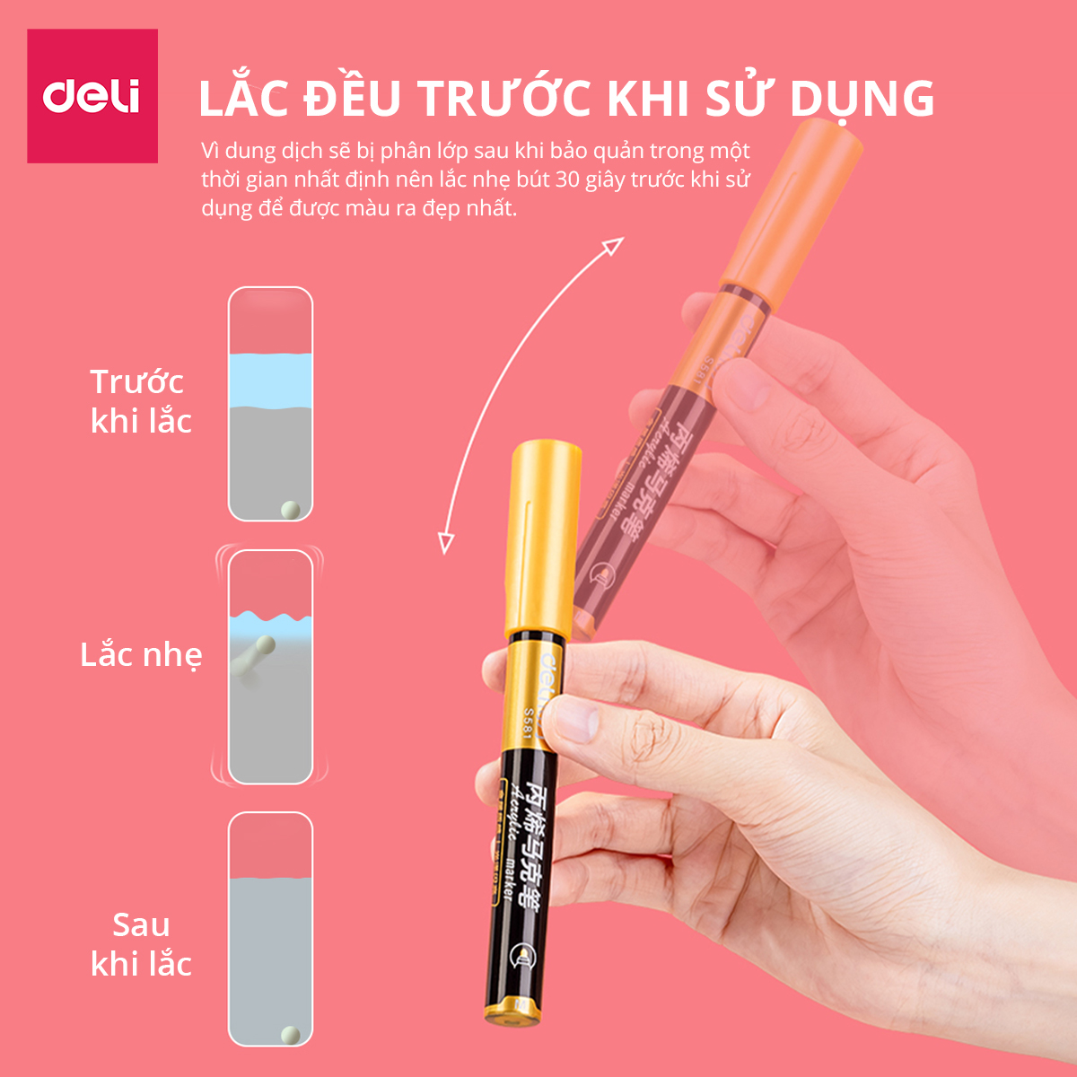 Set 6 Bút Sơn Acrylic Painter Bút Lông Marker Propylene Màu Pastel Nhũ Deli - Không Thấm Nước Dùng Vẽ Trang Trí Giày Graffiti Vẽ Trên Mọi Chất Liệu Kính Gốm Sứ - S581 S582