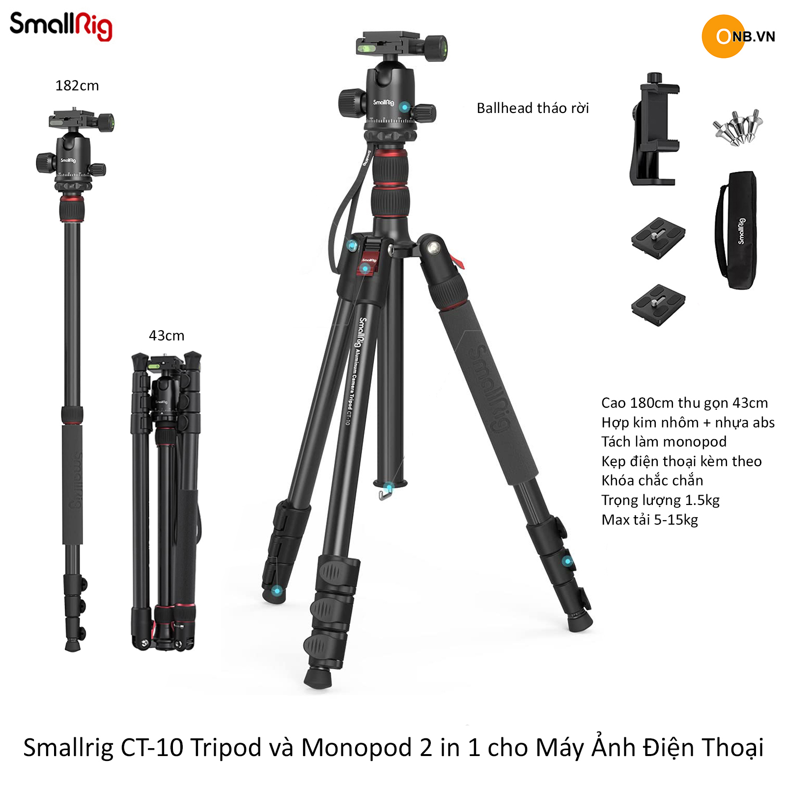 Smallrig CT-10 Tripod Monopod Máy Ảnh và Điện Thoại 3595