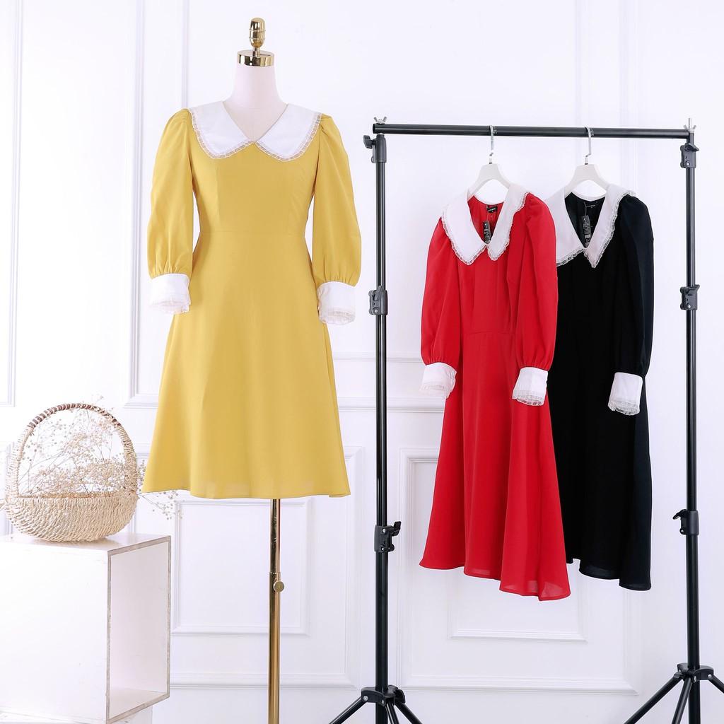 Đầm nữ tay lỡ cổ sen tiểu thư - Váy nữ cách điệu phối tay, cổ TK FASHION DK889