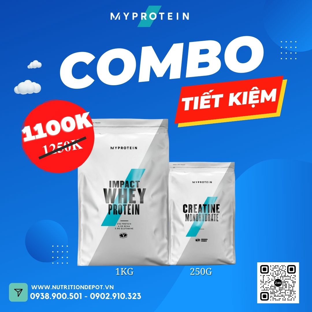 Combo Tăng cơ và Sức mạnh 01 - Impact Whey Protein 1kg và Creatine 250g Myprotein - Nutrition Depot Vietnam