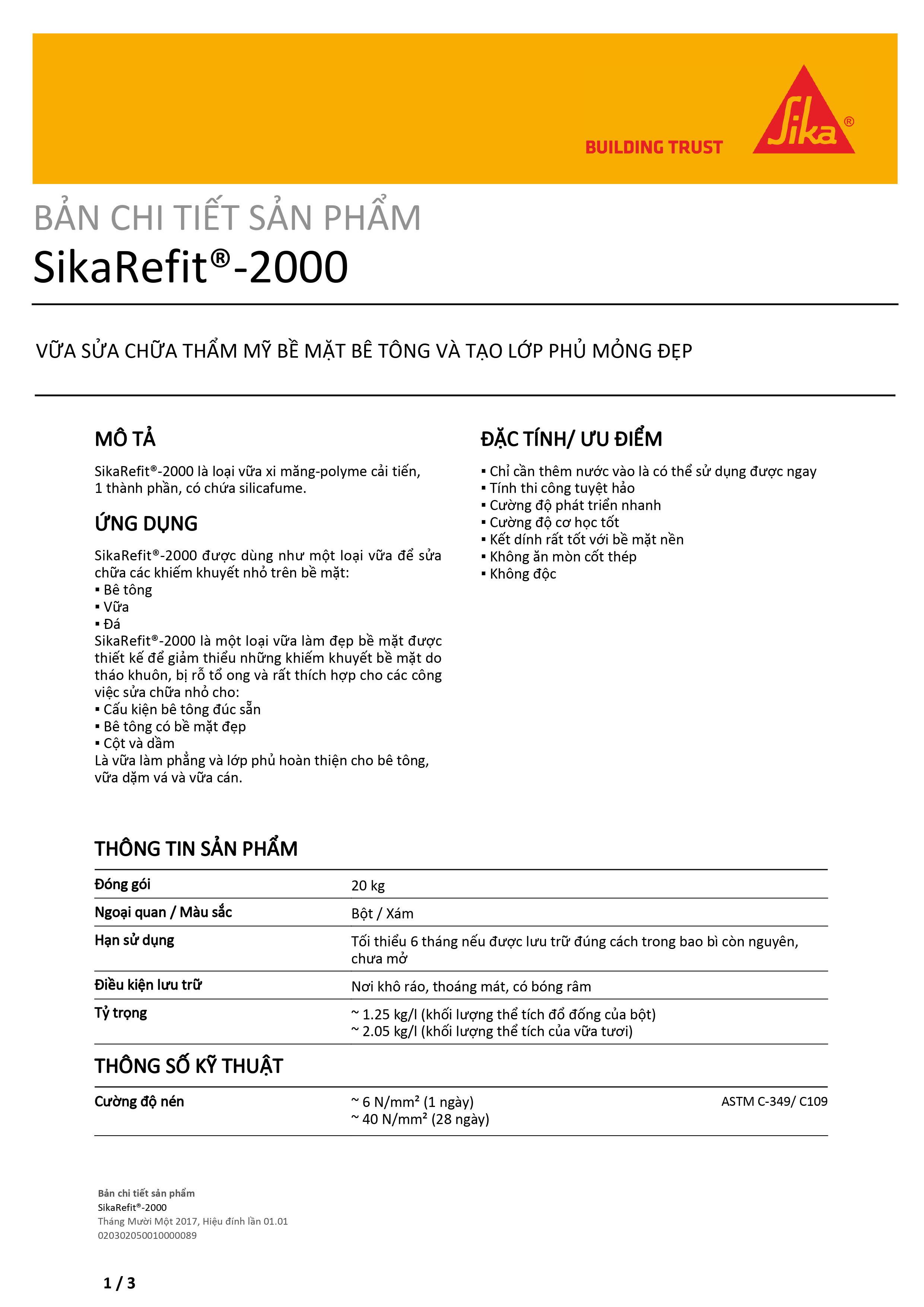 Vữa sửa chữa thẩm mỹ bề mặt bê tông - Sika Refit 2000