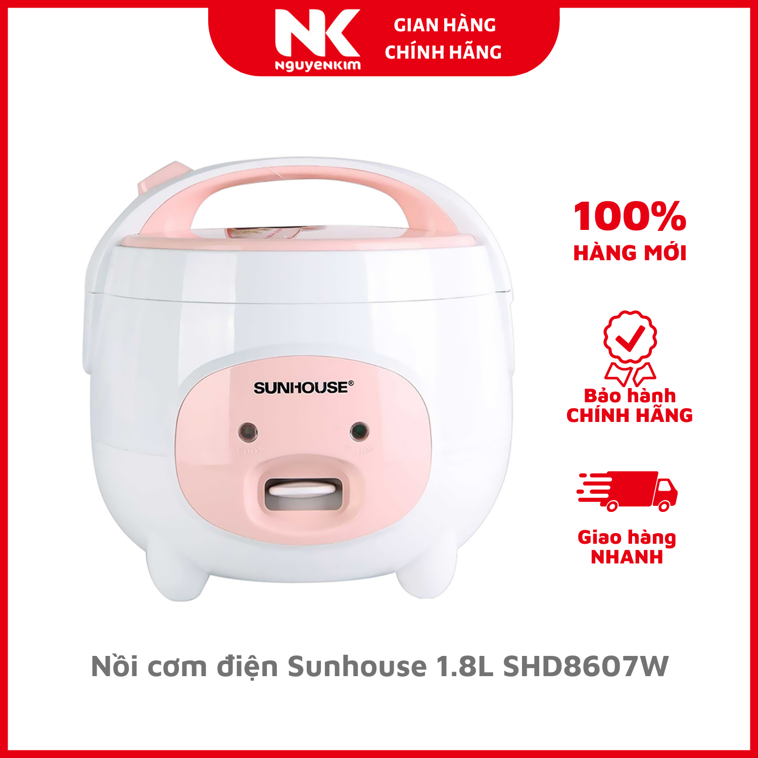 Nồi cơm điện Sunhouse 1.8L SHD8607W - Hàng Chính Hãng