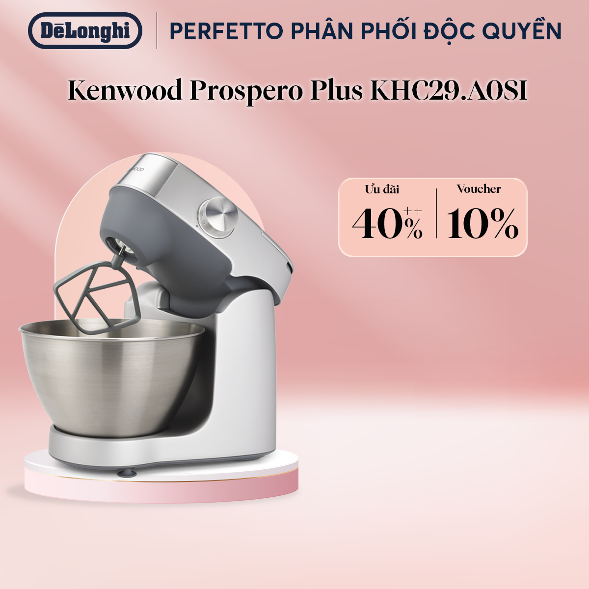 Máy trộn bột, đánh trứng làm bánh đa năng KENWOOD Prospero Plus KHC29.A0SI - Hàng chính hãng