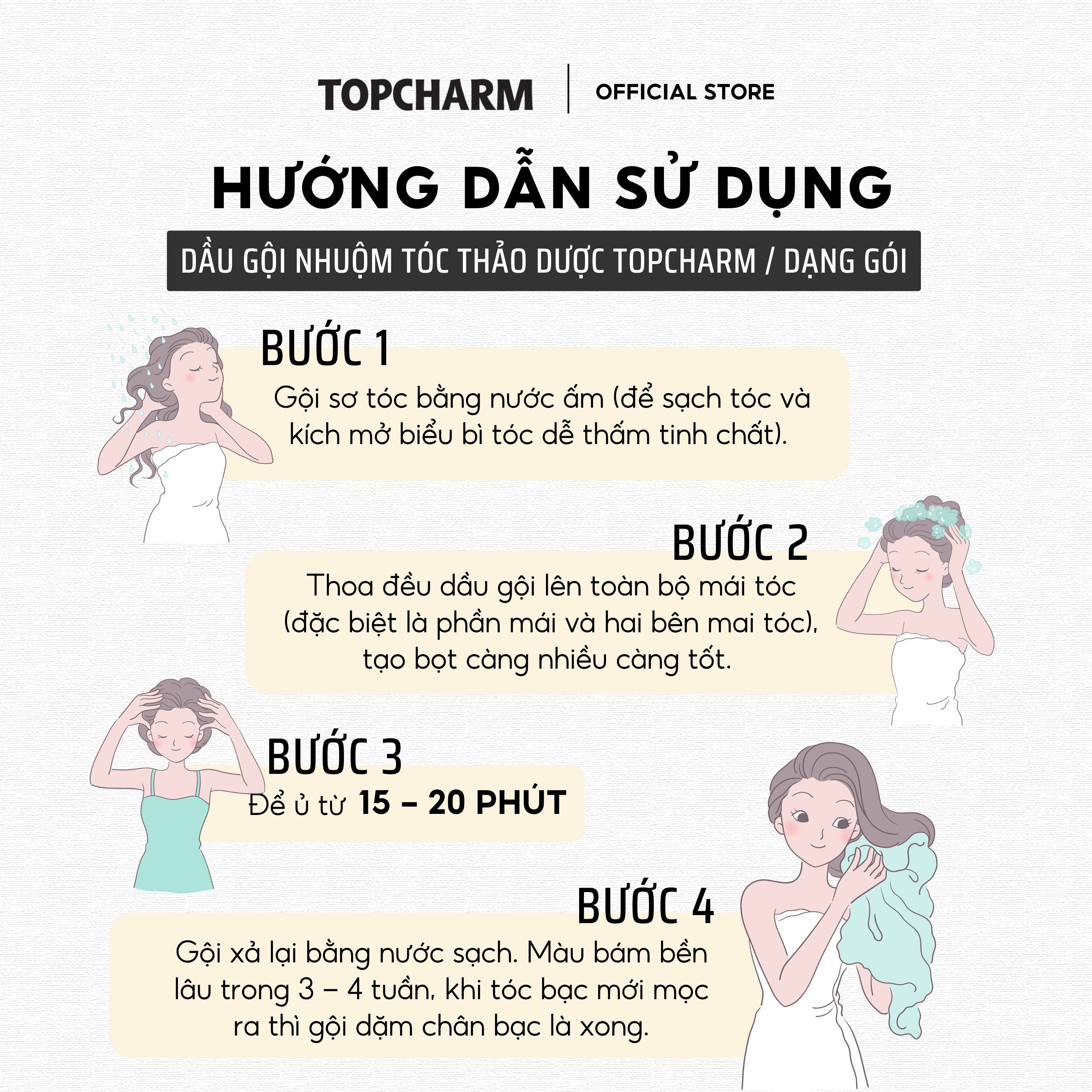 Dầu Gội Nhân Sâm Phủ Bạc Tóc Tại Nhà TOPCHARM - Phủ Nâu Tóc, Gội Là Nâu gói 25ml