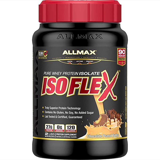 [THỰC PHẨM DINH DƯỠNG THỂ THAO] Whey Protein Tăng Cơ Allmax ISOFLEX PEANUT BUT CHOCOLATE 2lbs (907G)