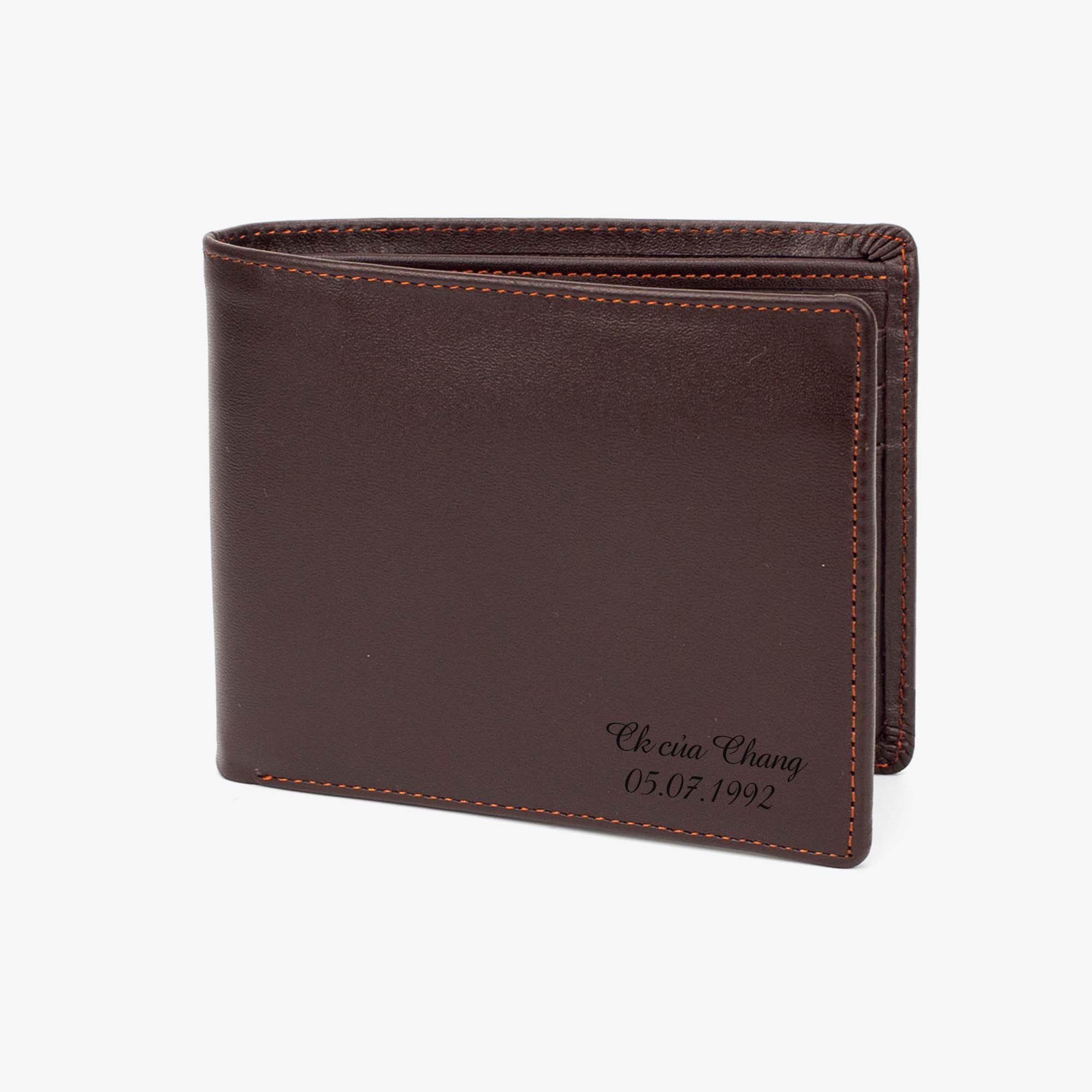 Ví Nam Da Bò Khắc Tên Theo Yêu Cầu V101K - Bụi Leather - Ngang Nâu