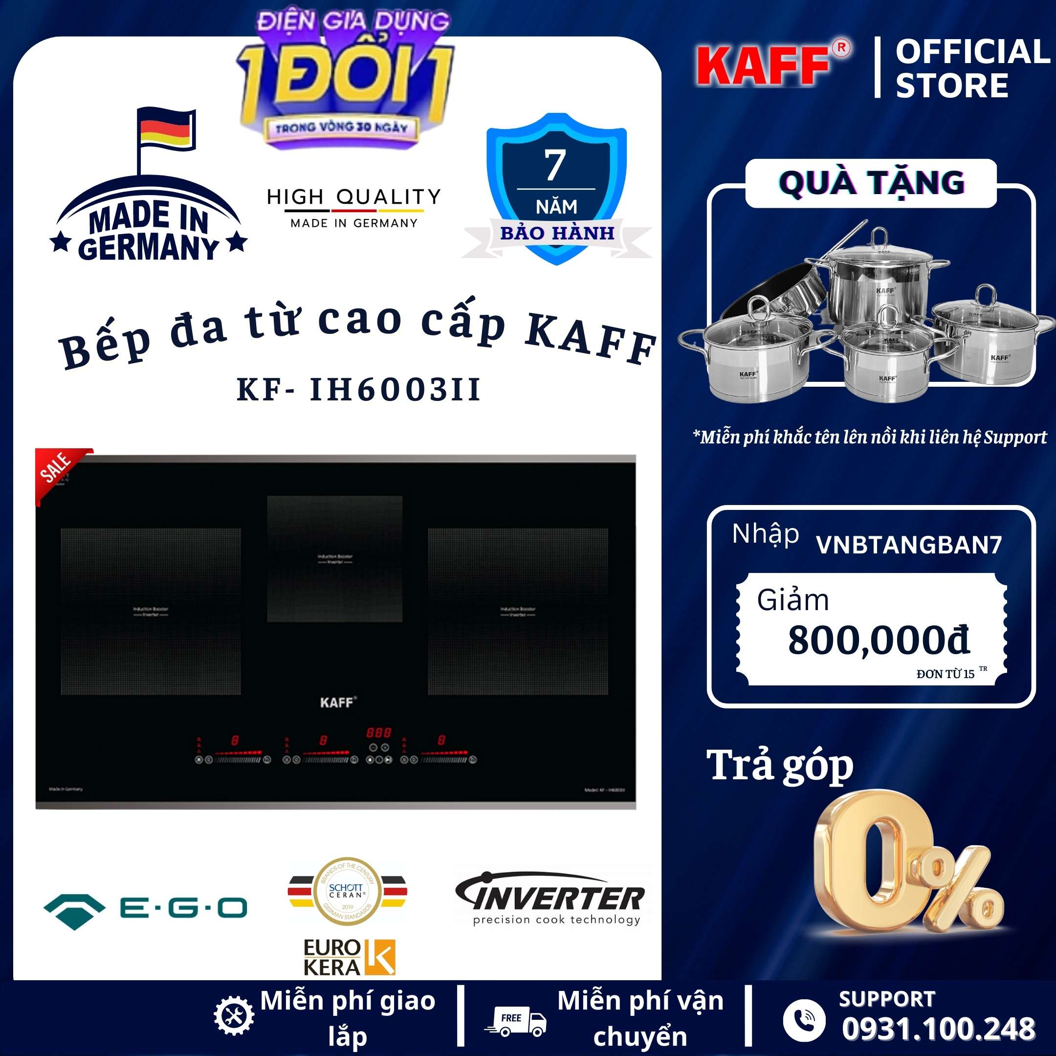 Bếp âm đa từ 3 vùng nấu nhập khẩu Germany KAFF KF-IH6003II - Hàng Chính Hãng