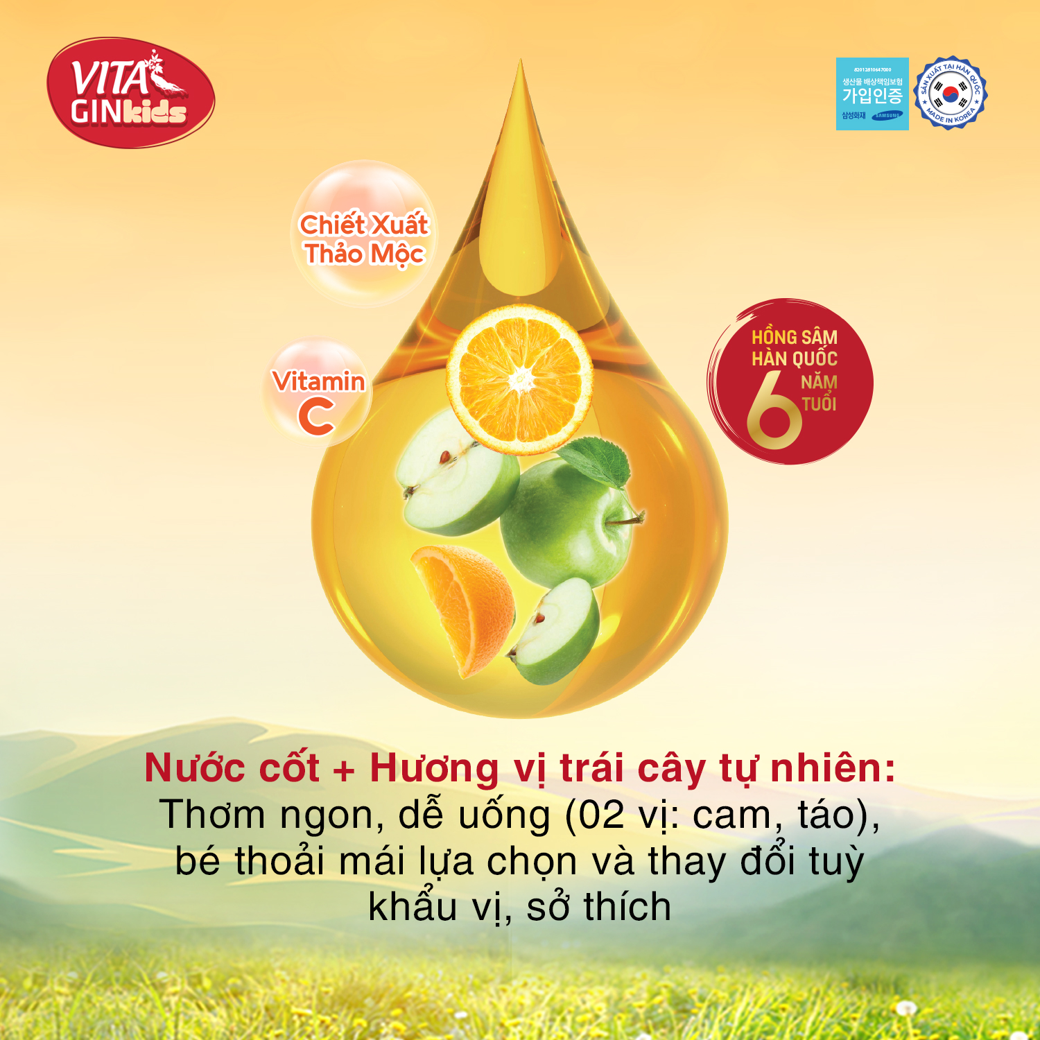 Thùng 30 túi Nước Hồng Sâm Trái Cây Trẻ Em Vital Gin Kids (100ml)