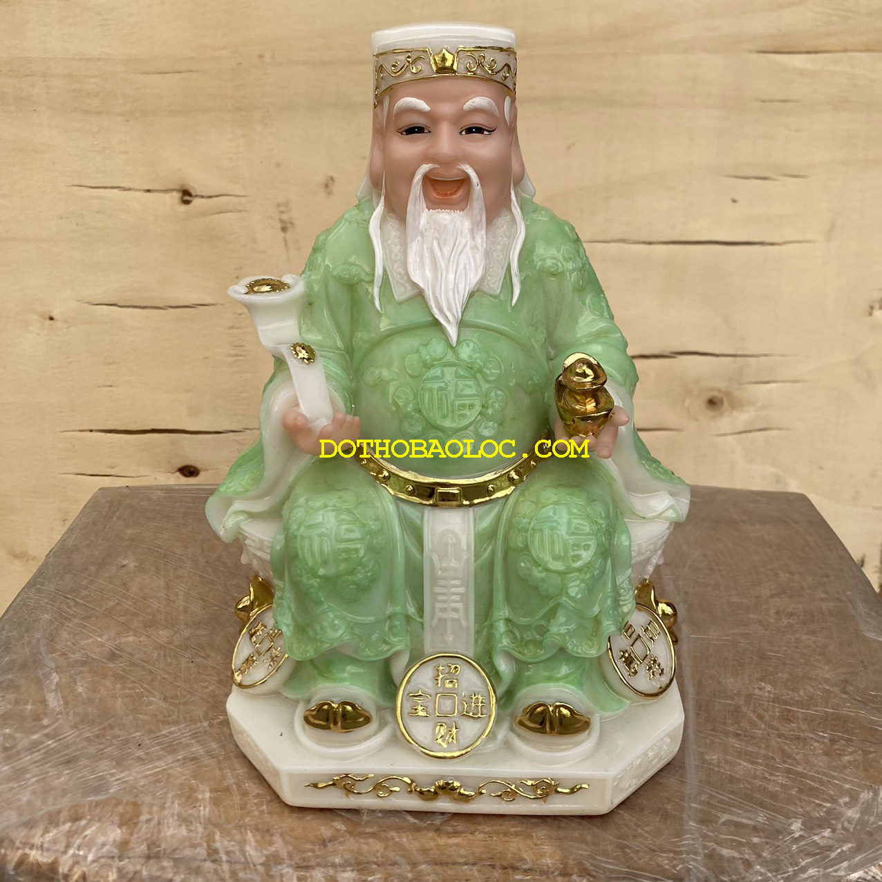 Tượng Thần tài Thổ Địa bằng đá nhập khẩu cao cấp cao 24cm – Màu xanh ngọc