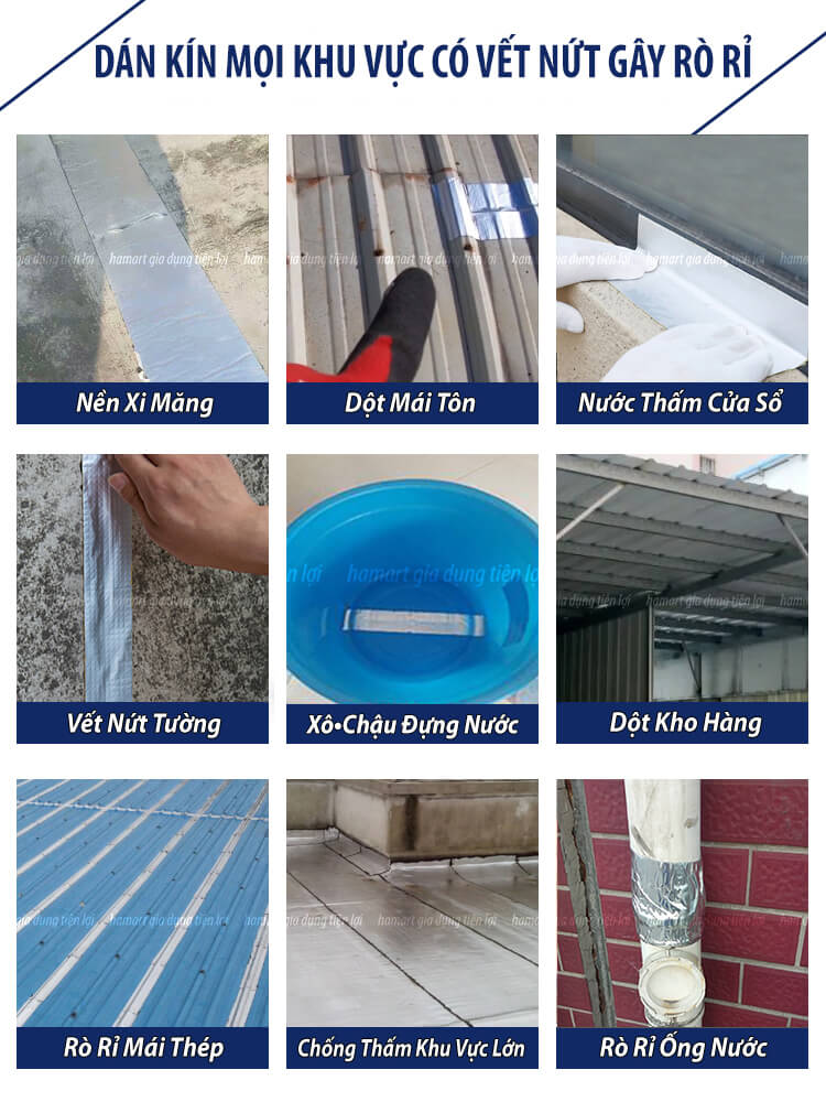 Băng Keo Chống Thấm Nước Butyl Dán Mái Tôn Chống Dột Vá Đường Ống Tường Sửa Chữa Nhà Cửa Siêu Dính