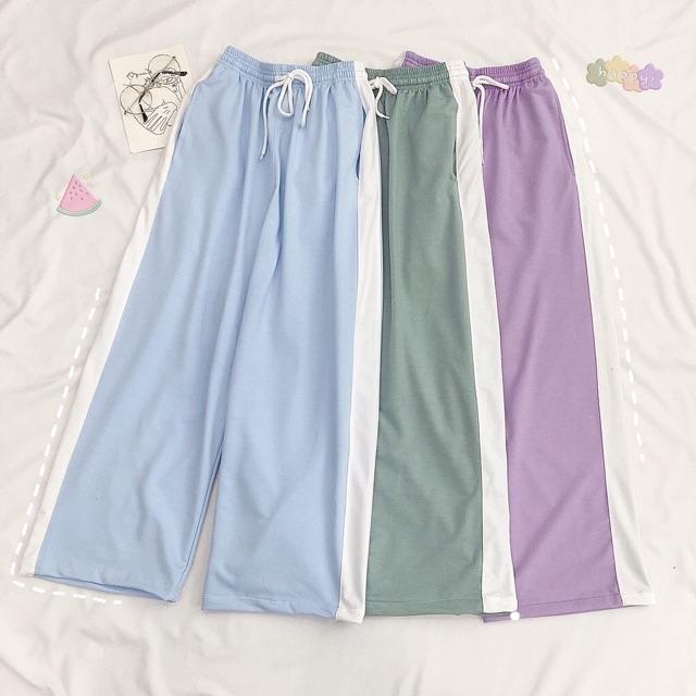 Quần Dài Nữ 1 Sọc Ống Rộng Dáng Suông 4 Màu Pastel Unisex Ulzzang