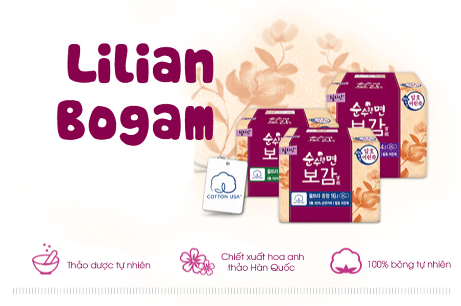 Băng vệ sinh thảo dược siêu mỏng cánh Lilian Bogam Hàn Quốc kèm móc khoá