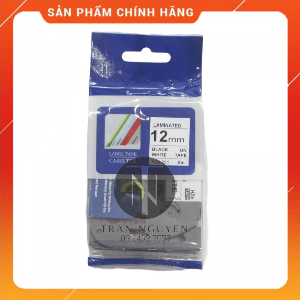 Nhãn In Brother HZe-231 - Đen nền trắng 12mm x 8m - Hàng nhập khẩu