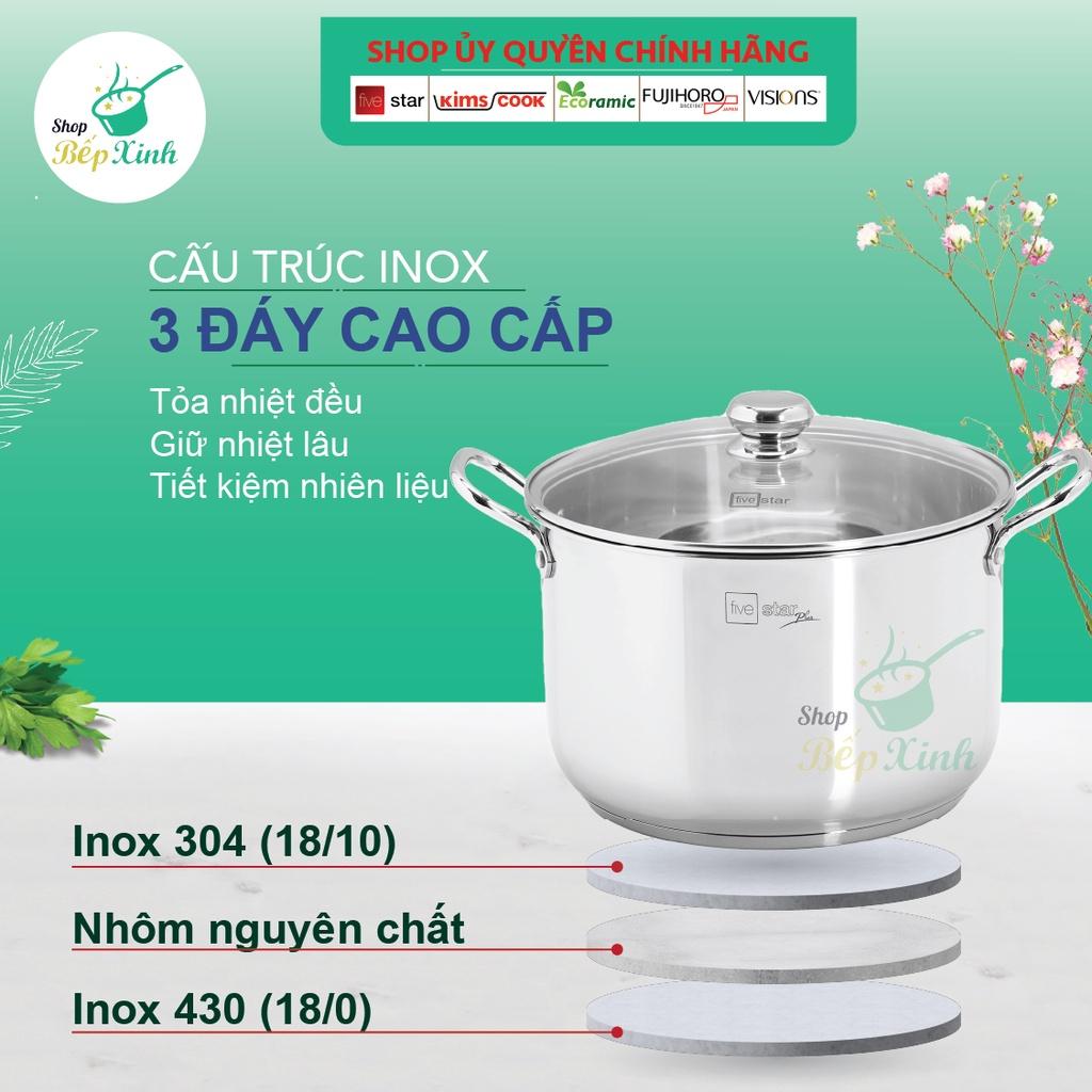 Nồi luộc gà inox 304 cao cấp Fivestar Plus 28cm / 30cm nắp kính 3 đáy dùng được mọi loại bếp