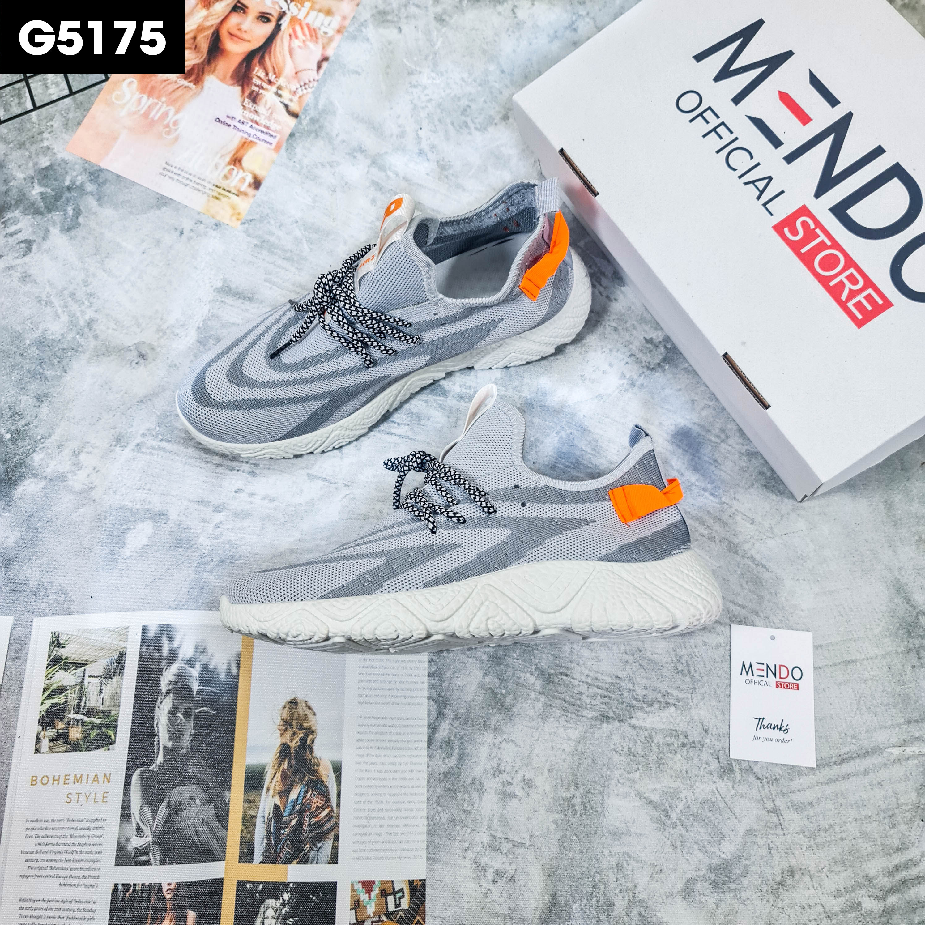 Giày Thể Thao Nam MENDO - Giày Sneaker Màu Trắng - Đen, Giày Thể Thao Chạy Bộ Xuyên Việt - G5175