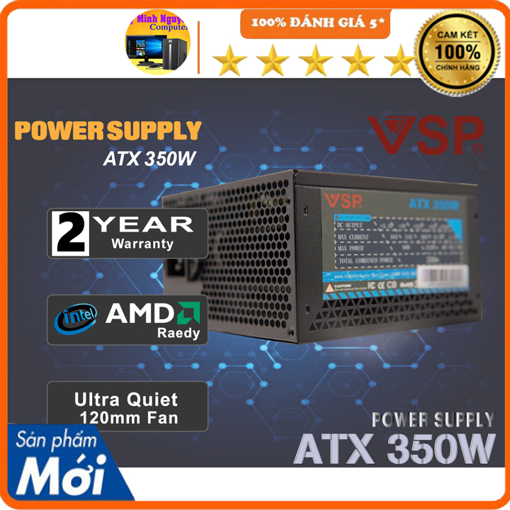 Nguồn máy tính công suất thực VSP ATX 350W 4+4pin, 6+2pin Hàng chính hãng