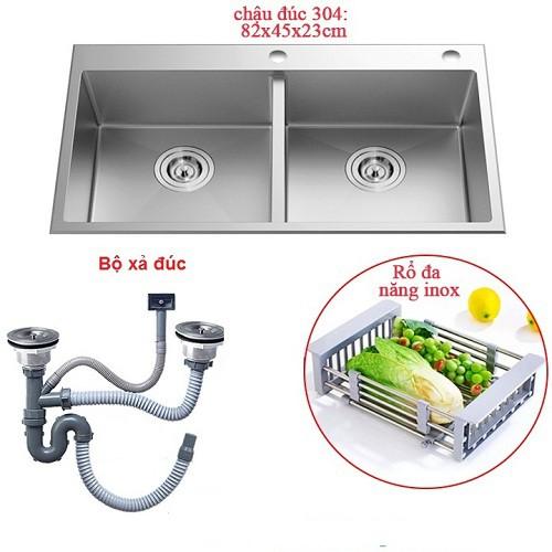 Bồn rửa chén inox 2 ngăn vuông loại nhỏ 8245