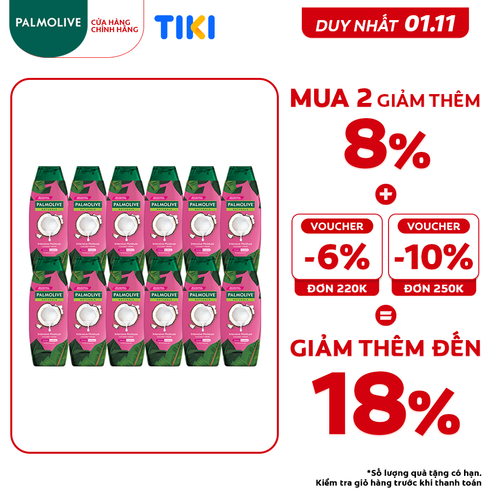 Bộ 12 Dầu gội có dầu xả Palmolive Dưỡng Ẩm bổ sung từ sữa dừa 180ml/chai