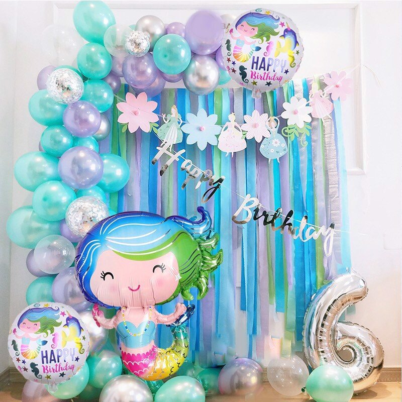 Bộ bong bóng nàng tiên cá trang trí sinh nhật mermaid set tcl14