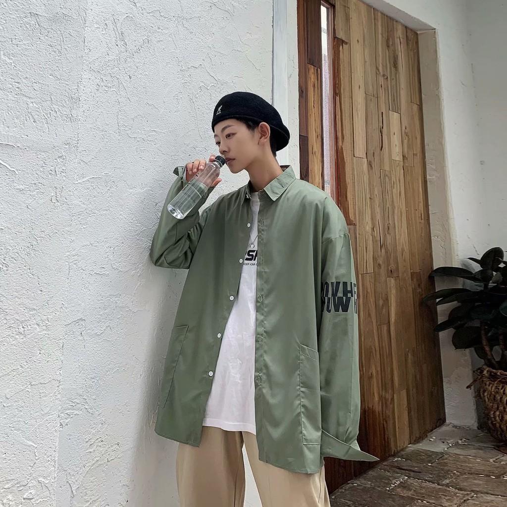 Áo sơ mi tay dài họa tiết chữ in thời trang phong cách cho nam