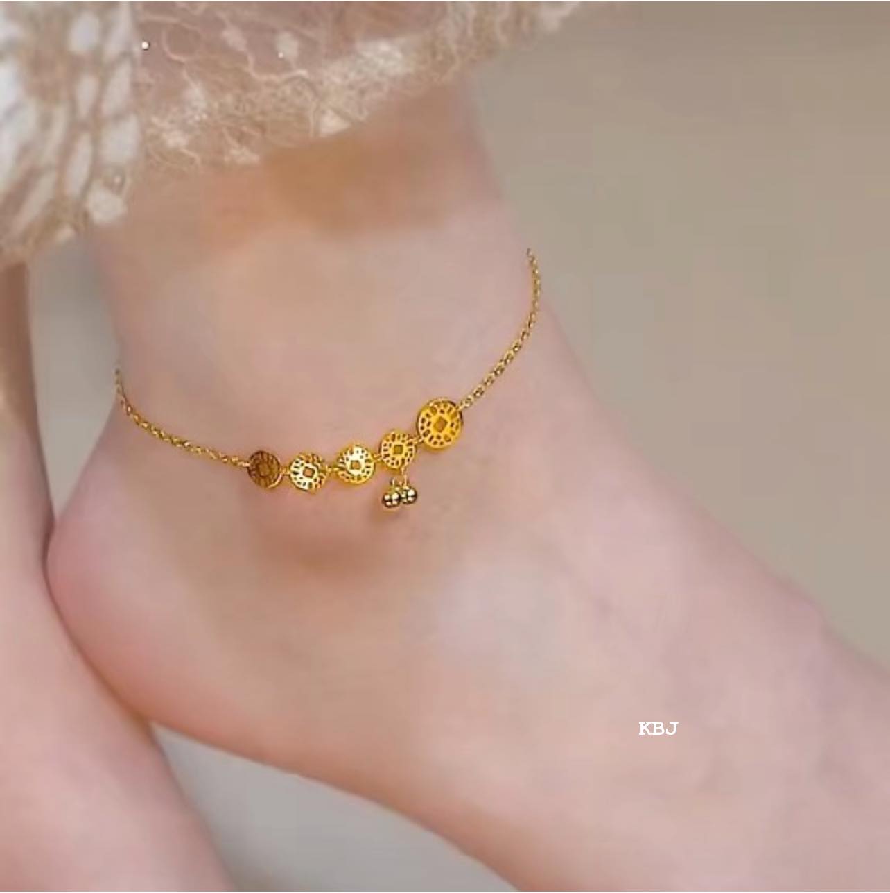 Lắc chân bạc kim tiền xi vàng MS085