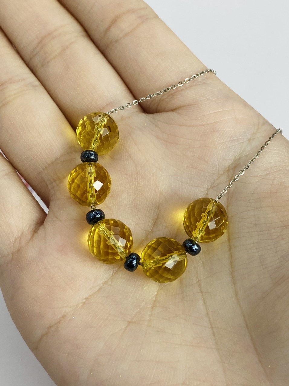 Dây cổ Bạc 925 mặt Đá Citrine hạt 10li