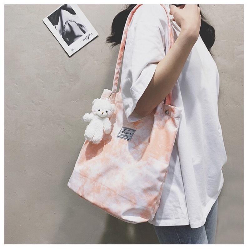 Túi tote vải đeo vai màu loang cỡ lớn thời trang sinh viên