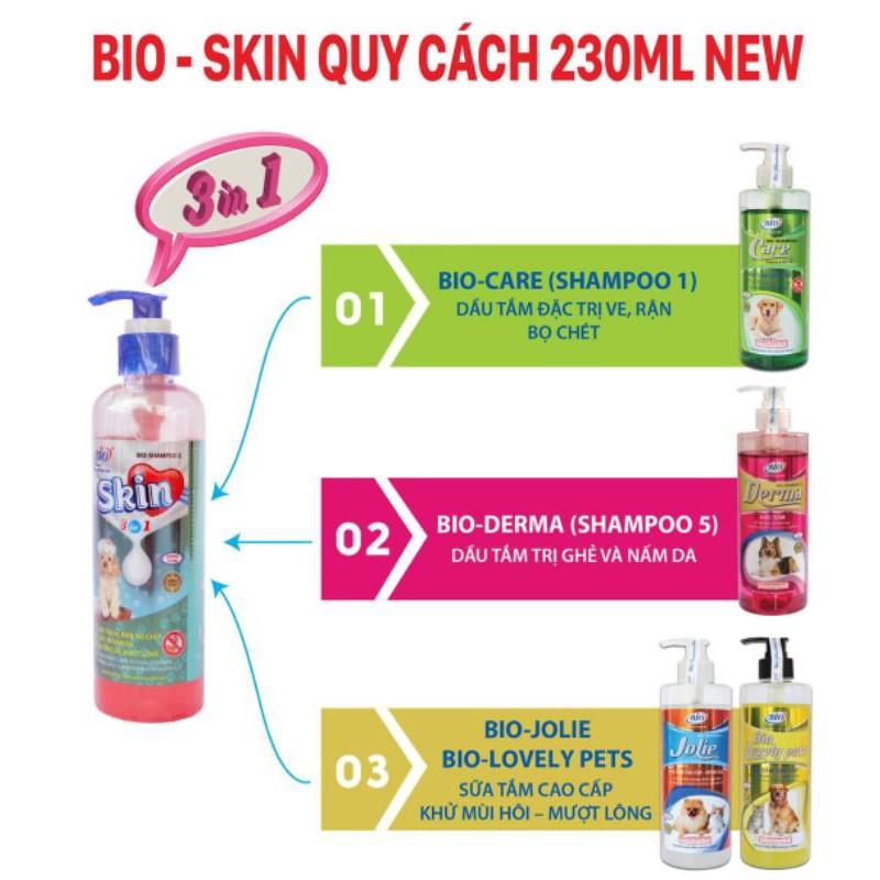 Sữa tắm trị ghẻ, nấm da, ve rận, mượt lông chó Bio Skin (230ml)