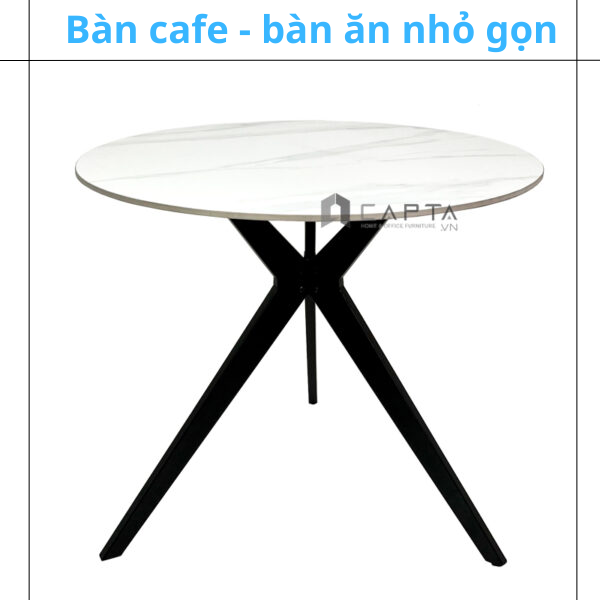 Bàn tiếp khách văn phòng Bàn ăn tròn nhỏ gọn mặt đá 3 chân sắt sơn tĩnh điện đen TE1539-08E