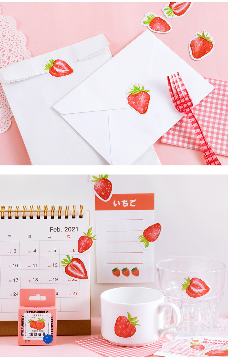 Bộ Sticker hộp 45 miếng dán chủ đề Dâu Tây - Hộp nhãn dán trang trí sổ tay bullet journal - M301