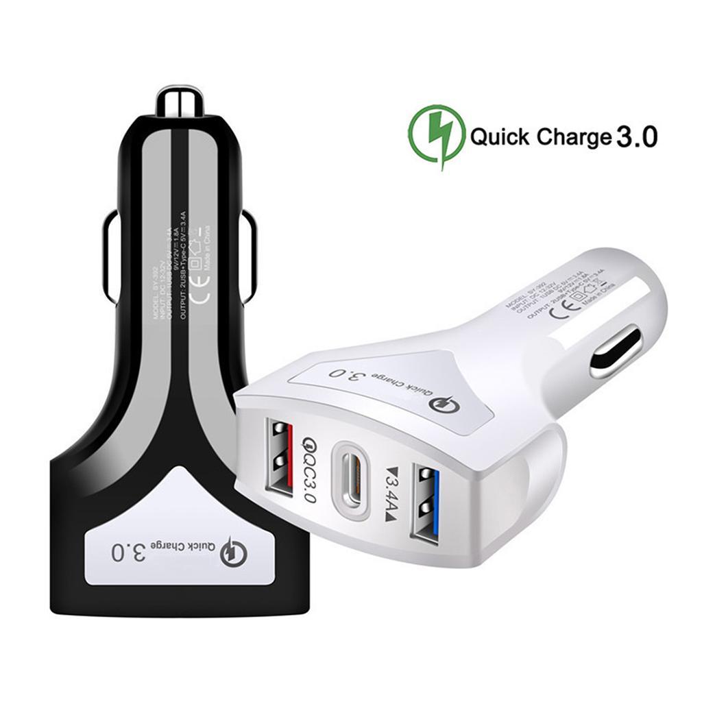 QC3.0 Universal Dual Port LED USB Smart Car Quick Charge Adapter Black