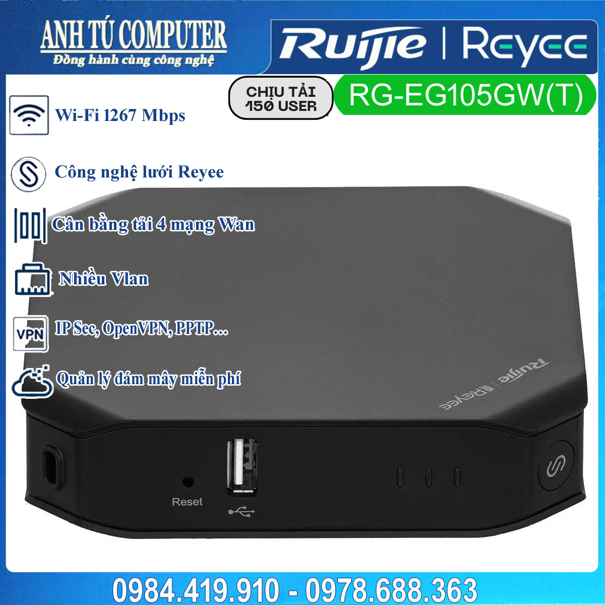 Router WiFi cân bằng tải Ruijie Reyee RG-EG105GW(T) All-in-One hàng chính hãng