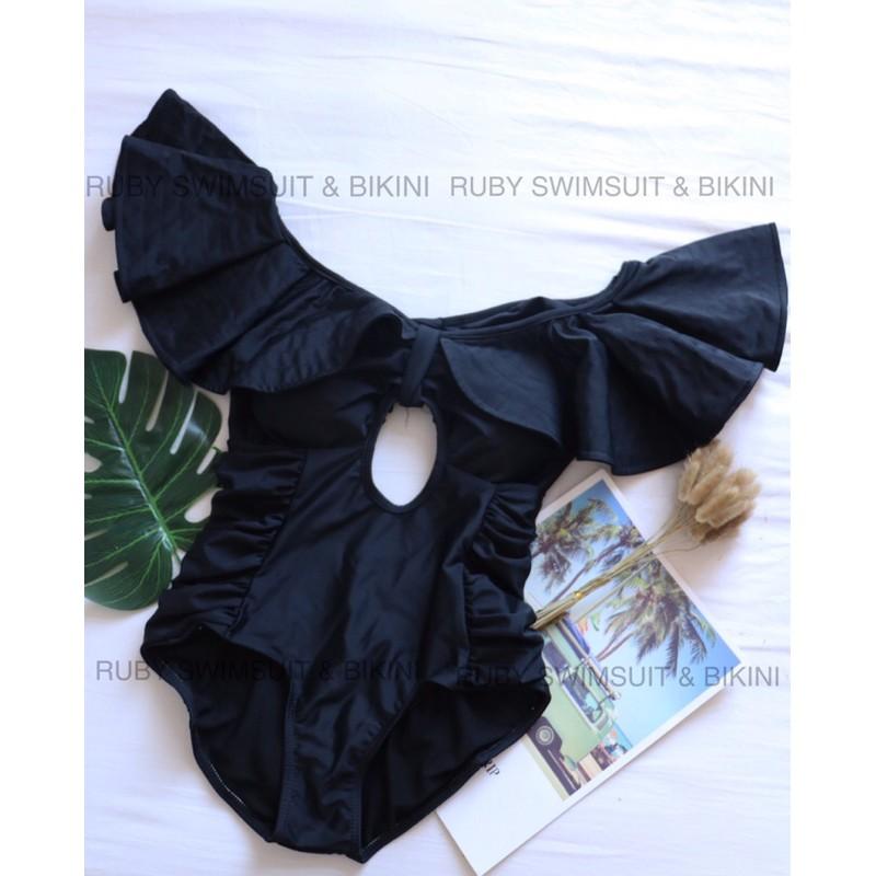 Bikini đồ bơi một mảnh có bèo vai cánh tiên nữ tính 2 màu hồng, đen bikiniMe R7