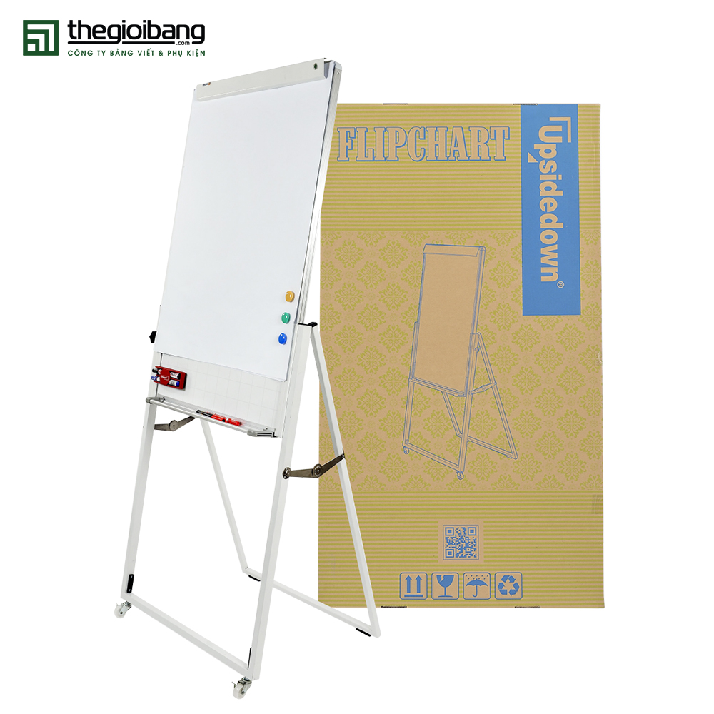 Bảng từ trắng Flipchart Upsidedown - kích thước 60x100cm - tặng kèm phụ kiện (khăn lau, nam châm, giấy flipchart A1)