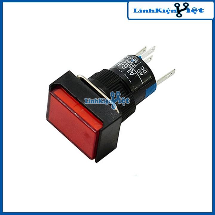 Nút nhấn đề chữ nhật 220VAC LA16J-11D nhấn nhả có đèn